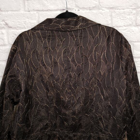 Chico's Size 3 Black & Metallic Bronze Embroidered Leaf Open Jacket Size XL 16 - Picture 7 of 10